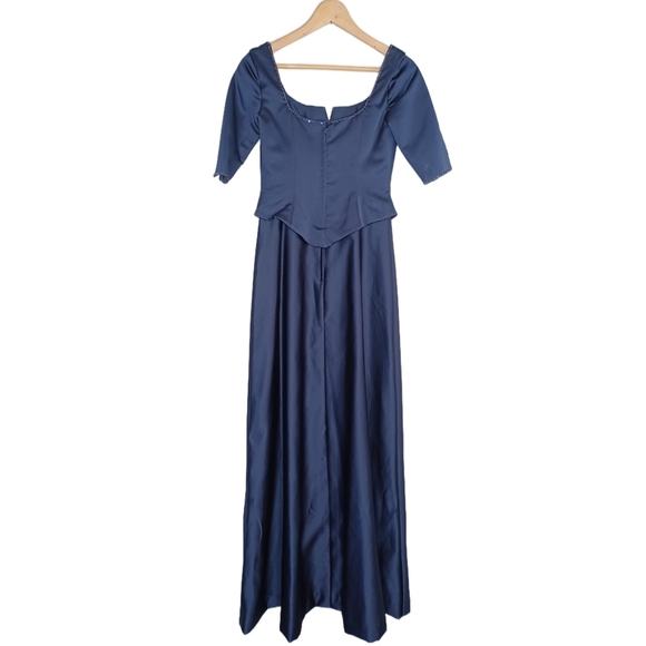 Mori Lee Satin Blue Mother of The Bride Floor Length Evening Gown - Picture 2 of 16